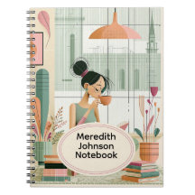 Cozy Mid-Century Modern Bookworm Girl Coffee