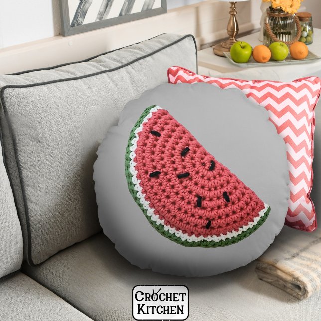 Cozy Minimal Grandma Vibe Crochet Watermelon Fruit Round Pillow (Creator Uploaded)