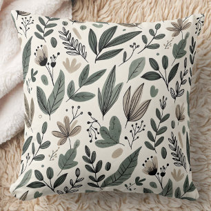 Cozy Minimalist Botanical Leaf Pattern Throw Pillow