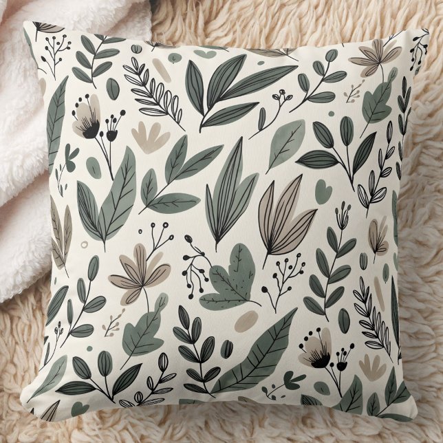 Cozy Minimalist Botanical Leaf Pattern Throw Pillow (Creator Uploaded)