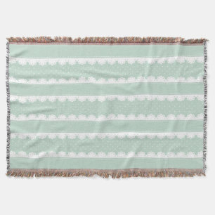 Cozy Mint Green & White Lace Striped Pattern Throw Blanket