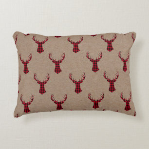 Cozy Modern Deer Kraft Plaid Christmas Accent Pillow