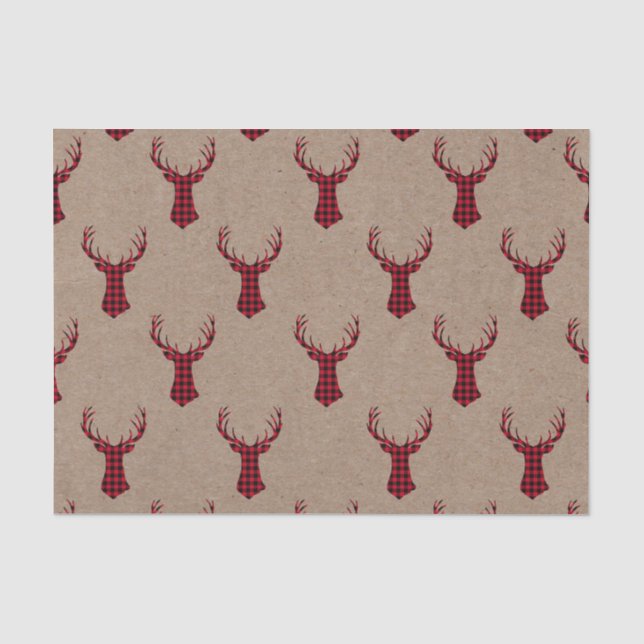 Cozy Modern Deer Kraft Plaid Christmas  Tissue Paper (Front)