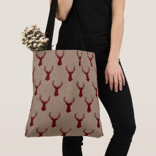 Cozy Modern Deer Kraft Plaid Christmas Tote Bag