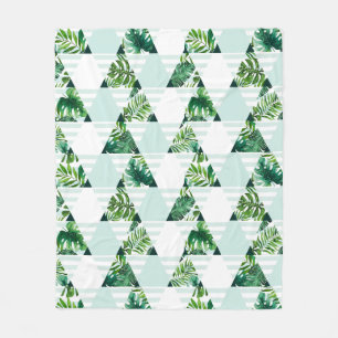 Cozy Modern Mint Green Tropical Triangles Pattern Fleece Blanket
