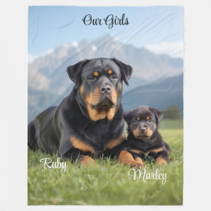 Cozy Mom and Daughter Rottweiler Personalized Fleece Blanket
