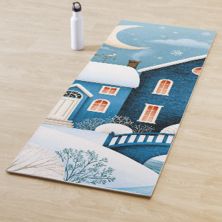 Cozy Moon Winter Village Snowy Cottage Yoga Mat