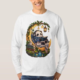 Cozy Moonlight Panda Reading T-Shirt