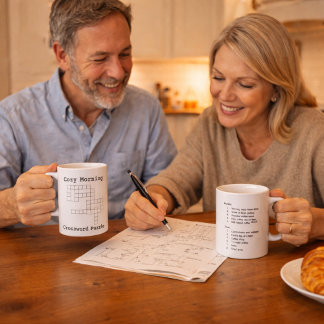 "Cozy Morning" Coffee Crossword Puzzle Coffee Mug