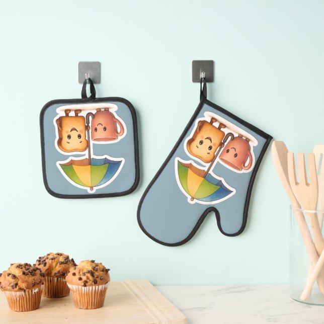 Cozy Morning Duo ☕🍞 Oven Mitt & Pot Holder Set (Insitu(Hanging))
