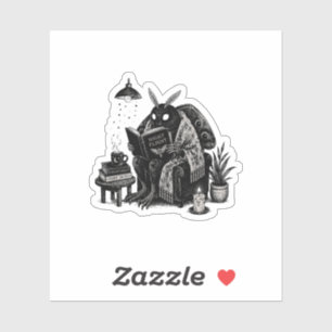 Cozy Mothman Reading Night Flight Cryptid Illustra