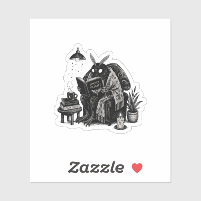 Cozy Mothman Reading Night Flight Cryptid Illustra (Sheet)