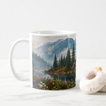 Cozy Mountain Cabin Lake Nature Art