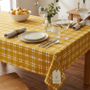 Cozy Mustard Yellow Gingham Plaid Tartan Tablecloth