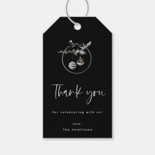 Cozy Nature Wreath Black Christmas Party Gift Tags