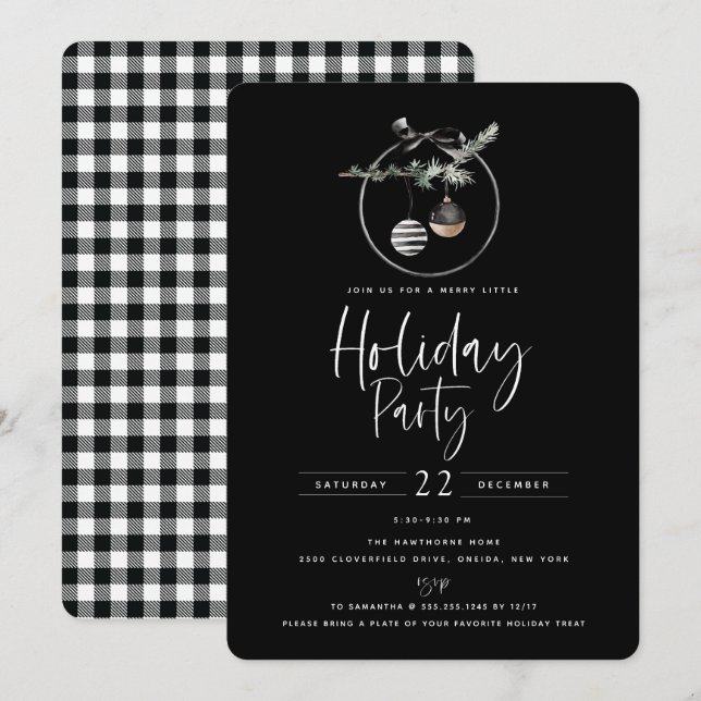 Cozy Nature Wreath Black Holiday Party Invitation (Front/Back)