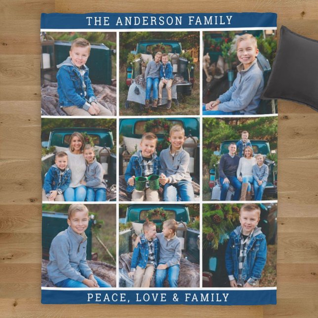 Cozy Navy Personalized Family Photo Collage Fleece Blanket (Creator Uploaded)