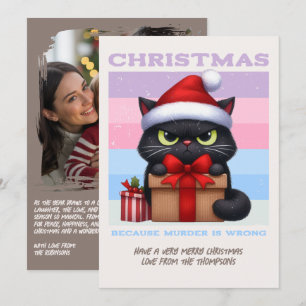 Cozy Neutral Funny Cat Retro Christmas Photo Holiday Card