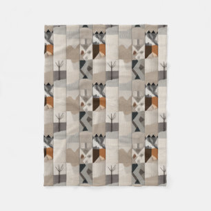 Cozy neutral patchwork pattern fleece blanket
