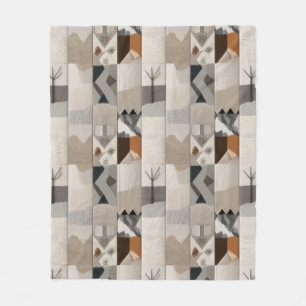 Cozy neutral patchwork pattern fleece blanket