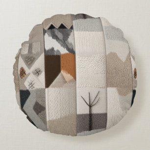 Cozy neutral patchwork pattern round pillow