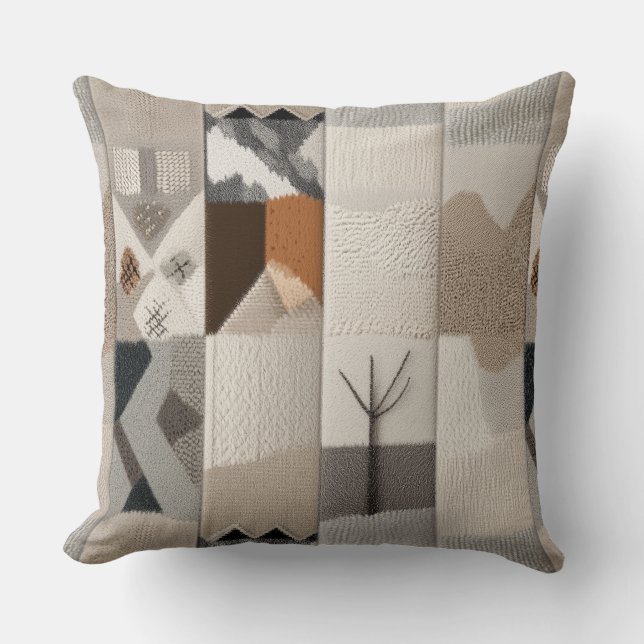 Cozy neutral patchwork throw pillow (Front)