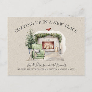 Cozy New Address with Fireplace Holiday Postcard