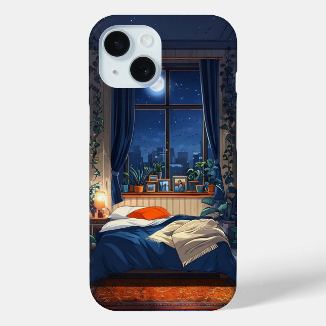 Cozy Night Bedroom Full Moon  Case-Mate iPhone Case (Back)