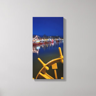 Cozy Night Harbour Marina Reflection Photography Canvas Print