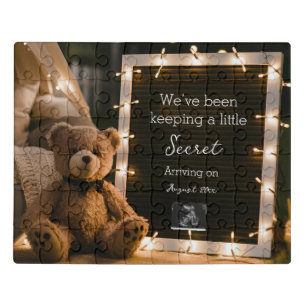 Cozy night with teddy bear pregnancy announcement jigsaw puzzle