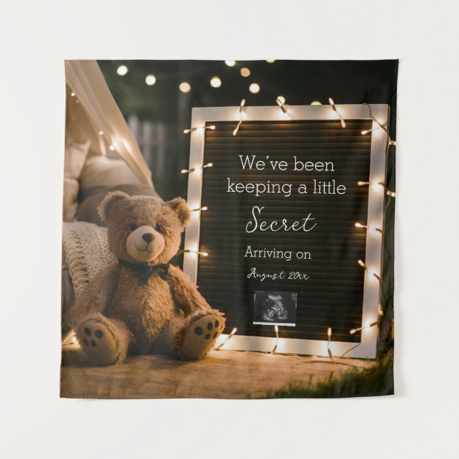 Cozy night with teddy bear pregnancy announcement tapestry (Front)