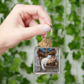 Cozy Nighttime Window Scene Keychain
