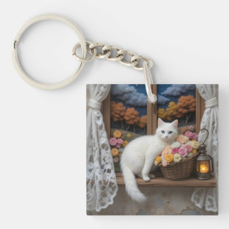 Cozy Nighttime Window Scene Keychain