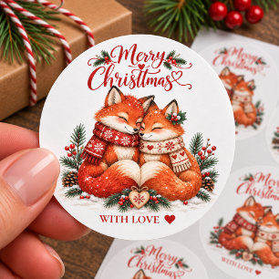 Cozy Nordic Christmas Foxes With Love Classic Round Sticker