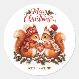 Cozy Nordic Christmas Squirrels With Love Classic Round Sticker