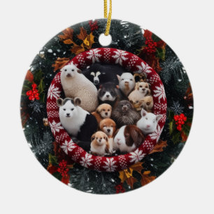 Cozy Nordic Knit Woodland Critters Ceramic Circle  Ornament