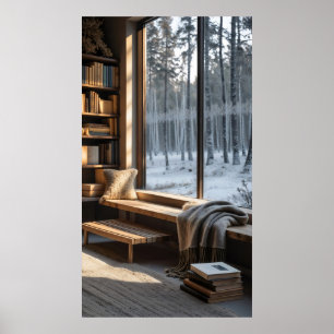 cozy Nordic nook with furniture, a simple wooden  Poster
