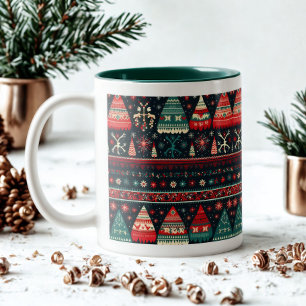 Cozy Nordic Pattern Green Scandinavian Christmas Two-Tone Coffee Mug