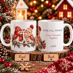 Cozy Nordic Scandinavian Christmas Birds Couple Coffee Mug