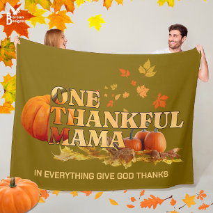 Cozy ONE THANKFUL MAMA Christian Thanksgiving Fleece Blanket