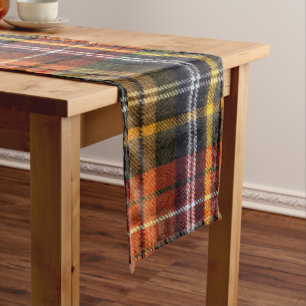 Cozy  Orange and Navy Tartan Flannel  Table Runner