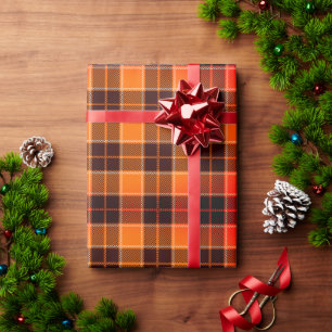  Cozy Orange & Black Check Holiday Gift  Wrapping Paper
