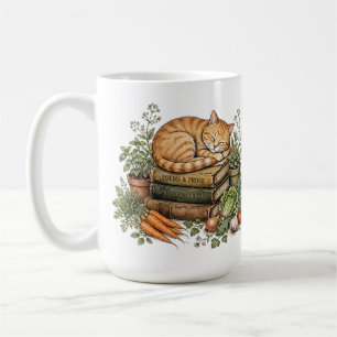 Cozy Orange Cat Sleeping on Books Coffee Mug