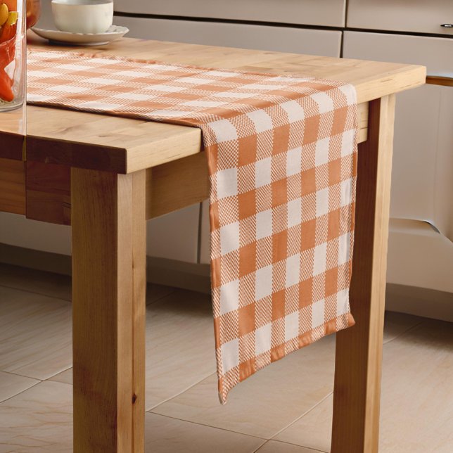 Cozy Orange Gingham Fall Autumn Short Table Runner (Creator Uploaded)