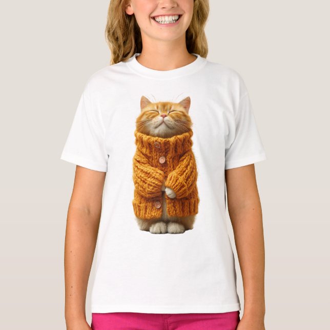 Cozy Orange Sweater Ginger Cat Kids (Front)