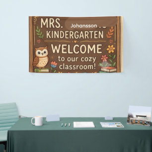 Cozy Owl Personalized Teacher Name Sign   Rustic A