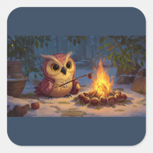 Cozy Owl Sticker – A Little Campfire Moment