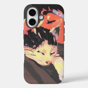 Cozy Painted Cat and Person Illustration Art iPhone 16 Case