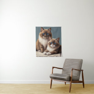 Cozy Pair of Ragdoll Cats Fluffy Pet Art  Tapestry