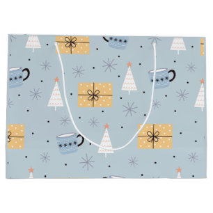 Cozy Pastel Christmas Gift & Coffee Mug Pattern Large Gift Bag